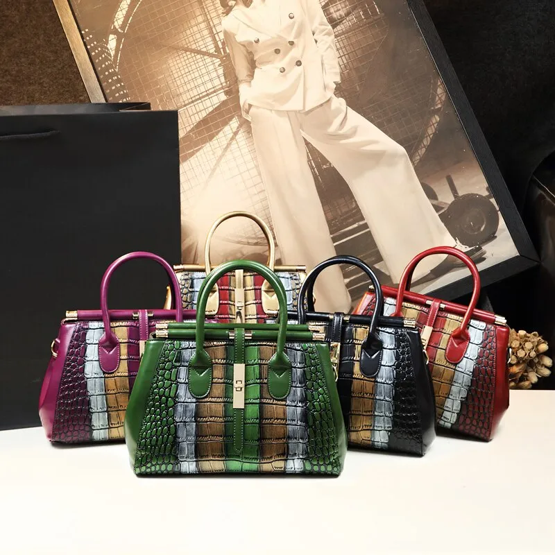 Women's Genuine Leather Crocodile Pattern Portable Shoulder Handbag