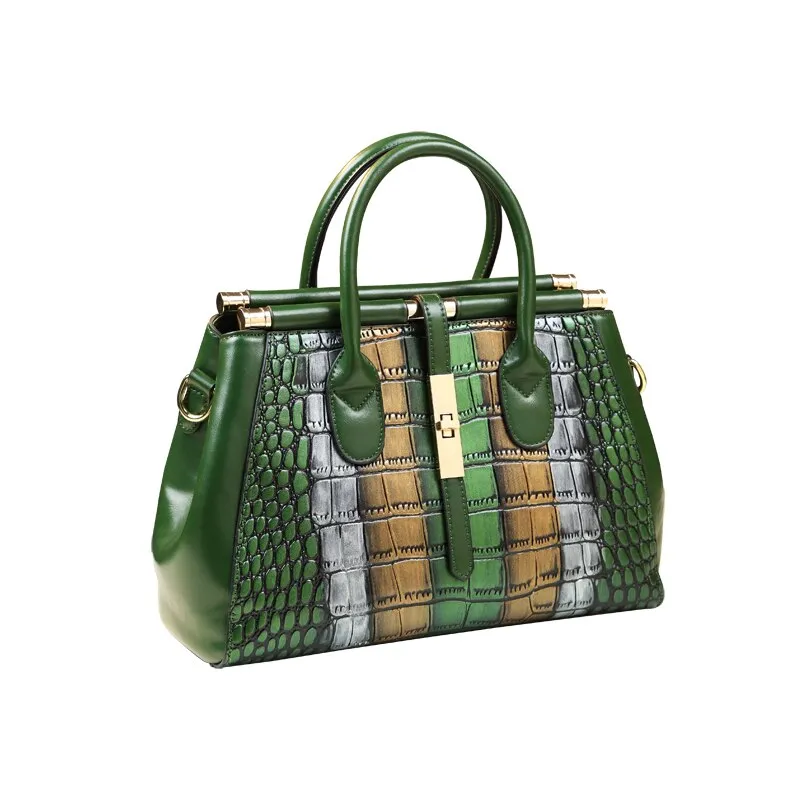 Women's Genuine Leather Crocodile Pattern Portable Shoulder Handbag