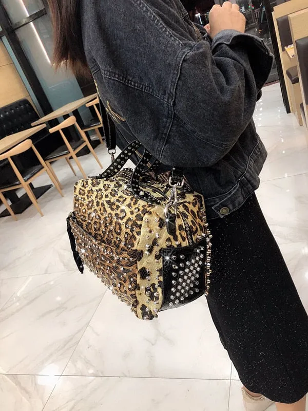 Women's Luxury Fashion Portable Rivet Diamonds Shoulder Handbag