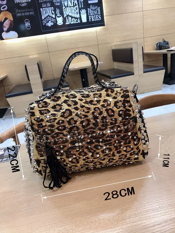 Women's Luxury Fashion Portable Rivet Diamonds Shoulder Handbag