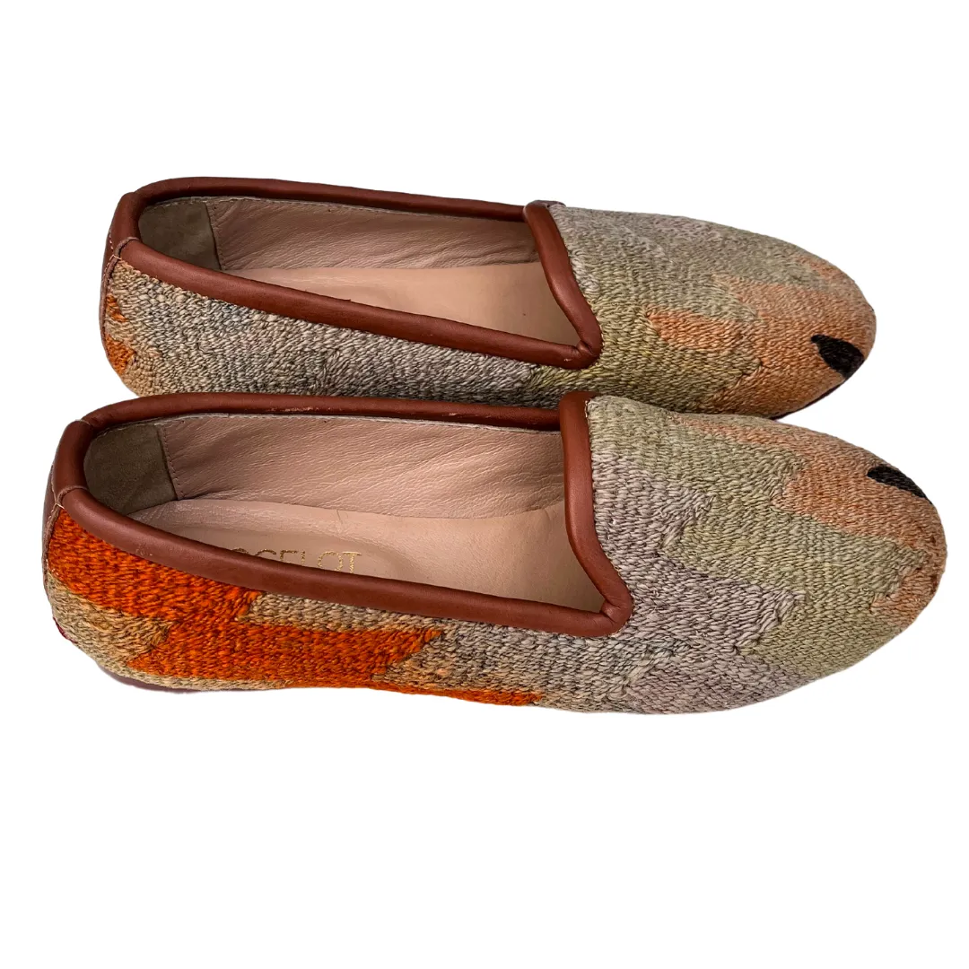 Women's Turkish Kilim Loafer Muted Orange & Lime