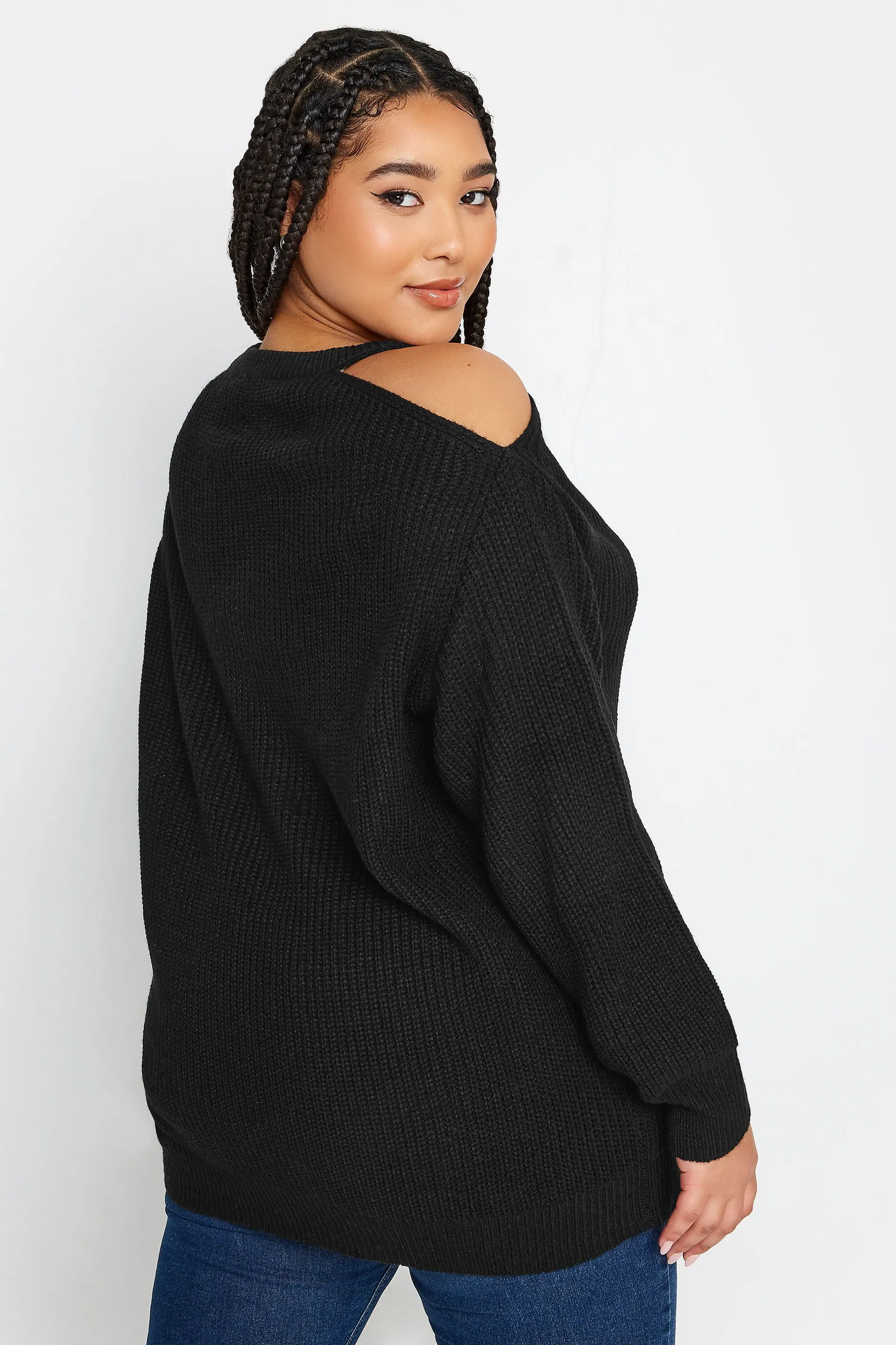 YOURS Curve Black Cold Shoulder Knitted Jumper