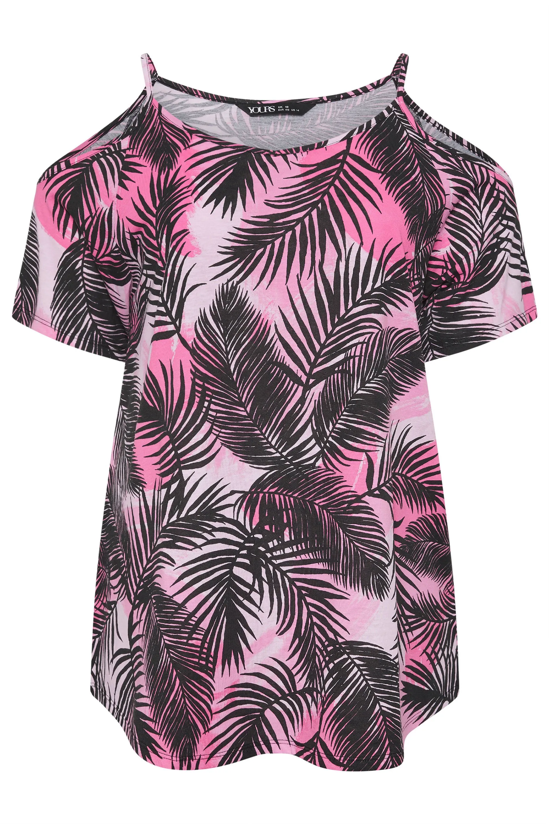 YOURS Curve Pink Tropical Print Cold Shoulder Top